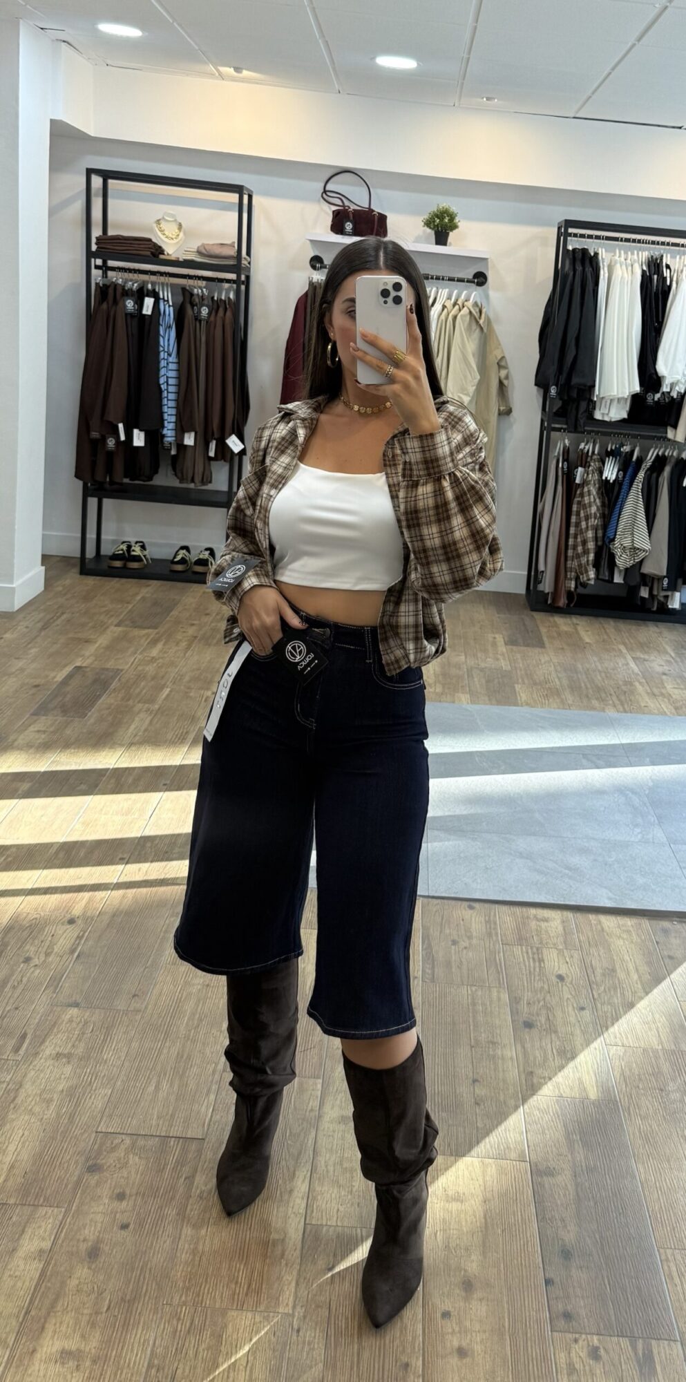 Camisa crop cuadros - Imagen 3